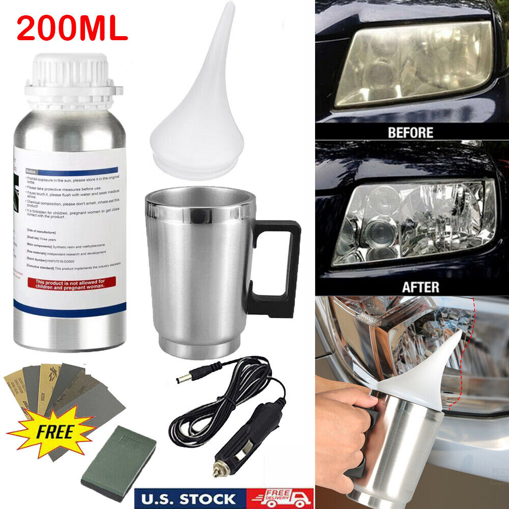 200ml Pro Car Headlight Restore Kit Repair Liquid Set Lens Atomizing Cup Polish