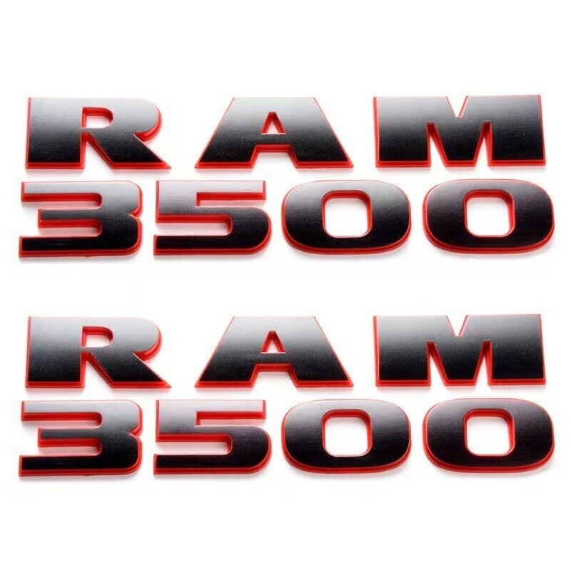 2pcs R-a-m 3500 Door Nameplate 3D Emblem for R-a-m Truck (Black Red)