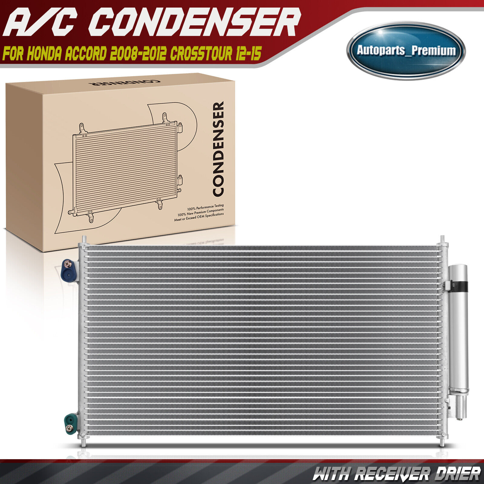 A/C Condenser with Receiver Drier for Honda Accord 2008-2012 Crosstour 2012-2015