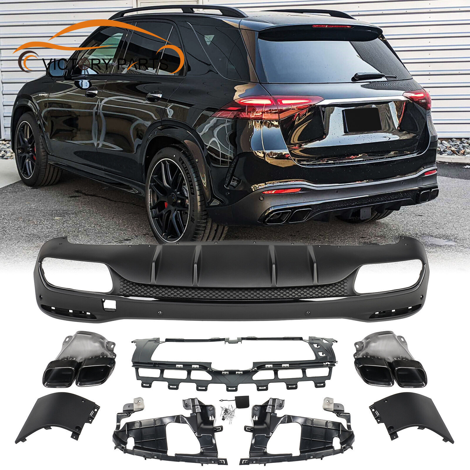 Rear Bumper Diffuser W/ Exhaust Tips for Benz GLE V167 GLS X167 18+ GLE63 Style