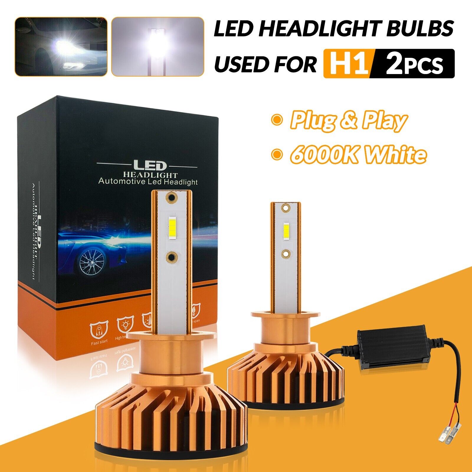 2x H1 LED Headlight Bulbs Conversion Kit High Low Beam 6000K Super Bright White