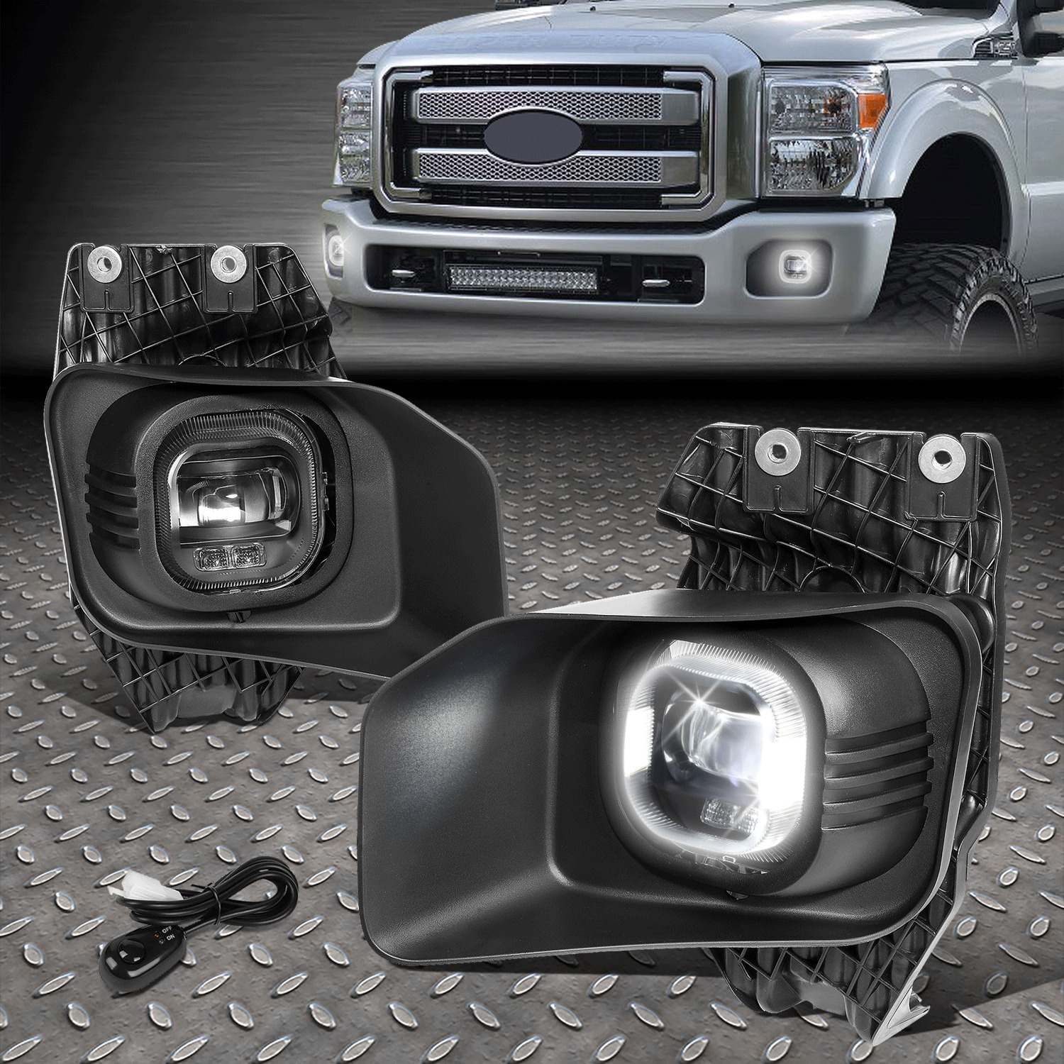 FOR 11-16 FORD F250-F550 SUPER DUTY CLEAR LED PROJECTOR DRIVING FOG LIGHT+SWITCH