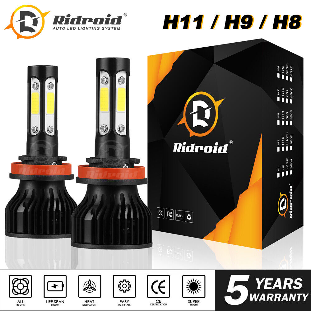 Pair 4-Side H11 H8 H9 LED Headlight Kits High Power Bulbs 6000K 120W 32000LM