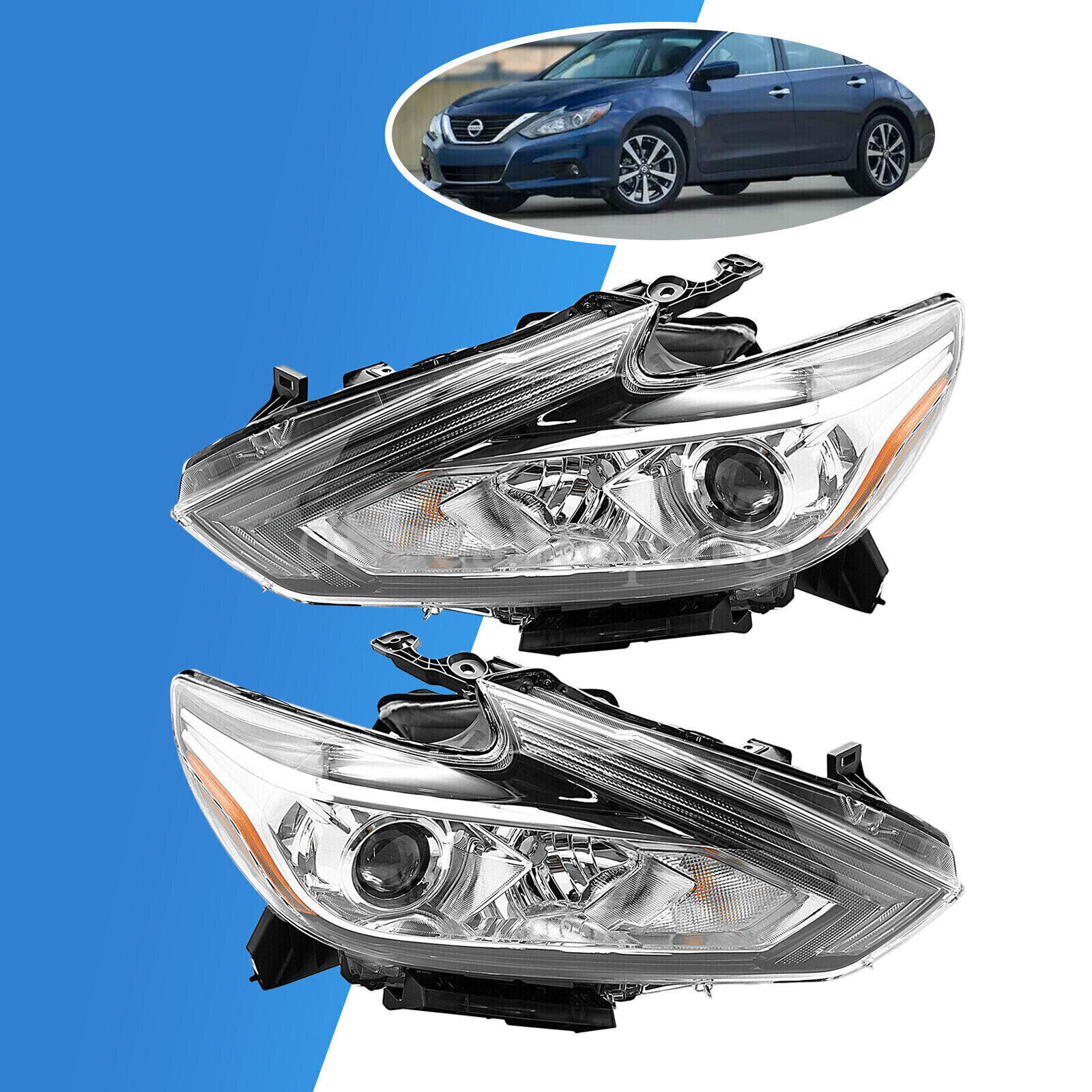 Fit For Nissan Altima 2016 2017 2018 Pair Halogen Headlight Chrome Left&Right