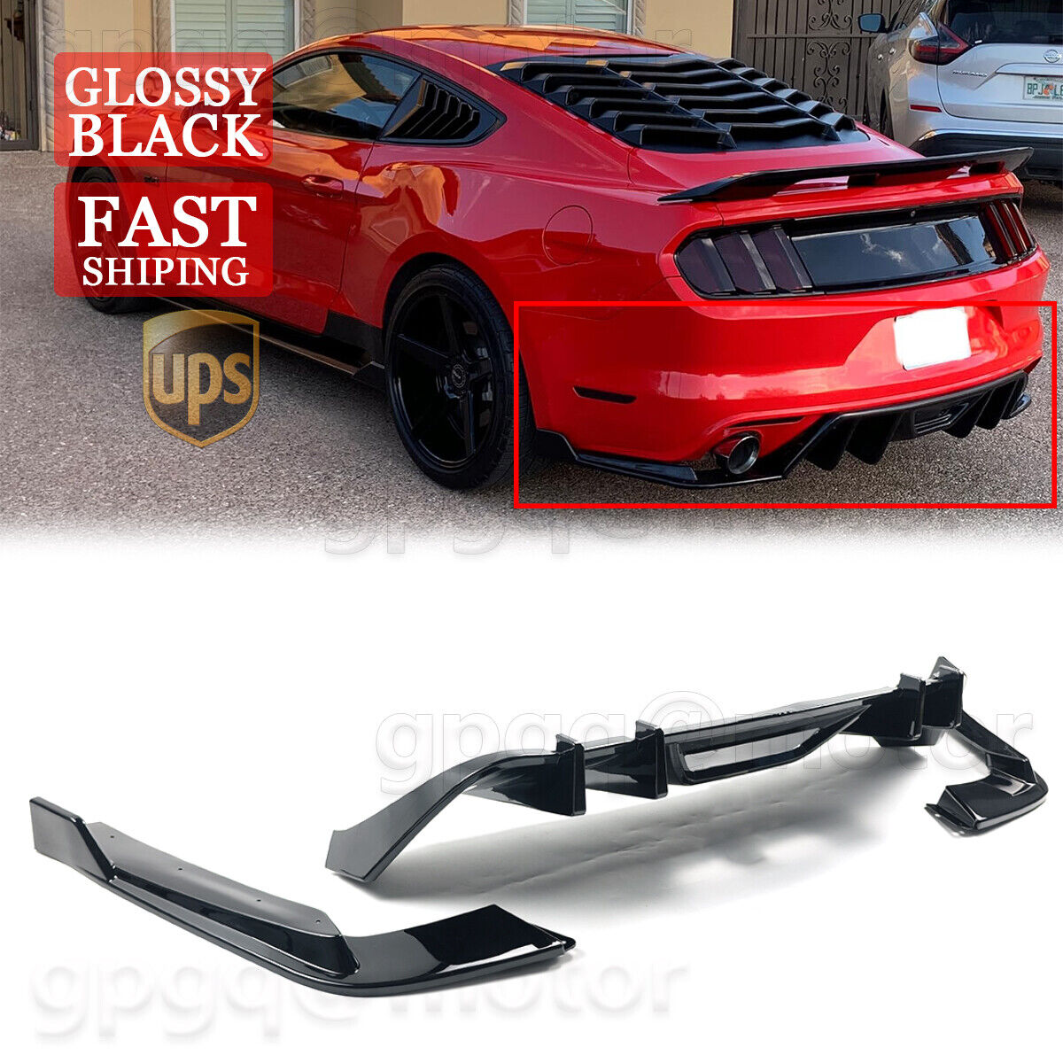 For Ford Mustang 2015-2017 HN Style Rear Bumper Diffuser + Apron Spats Splitter