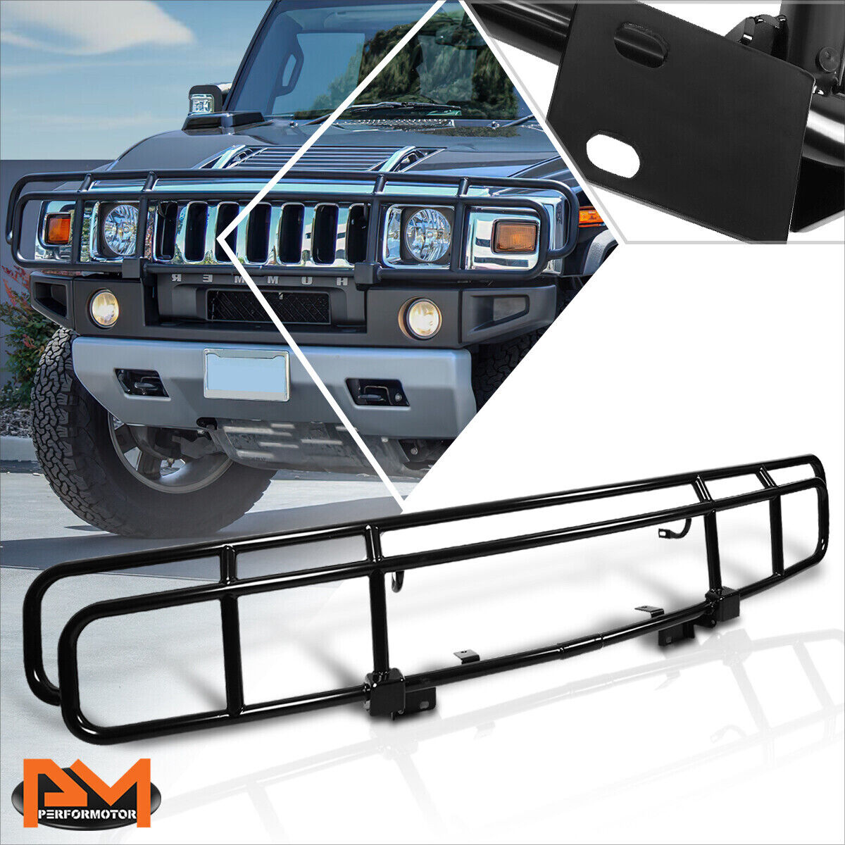 For 03-09 Hummer H2 Heavy-Duty Stainless Steel Front Bumper Grille Guard Black