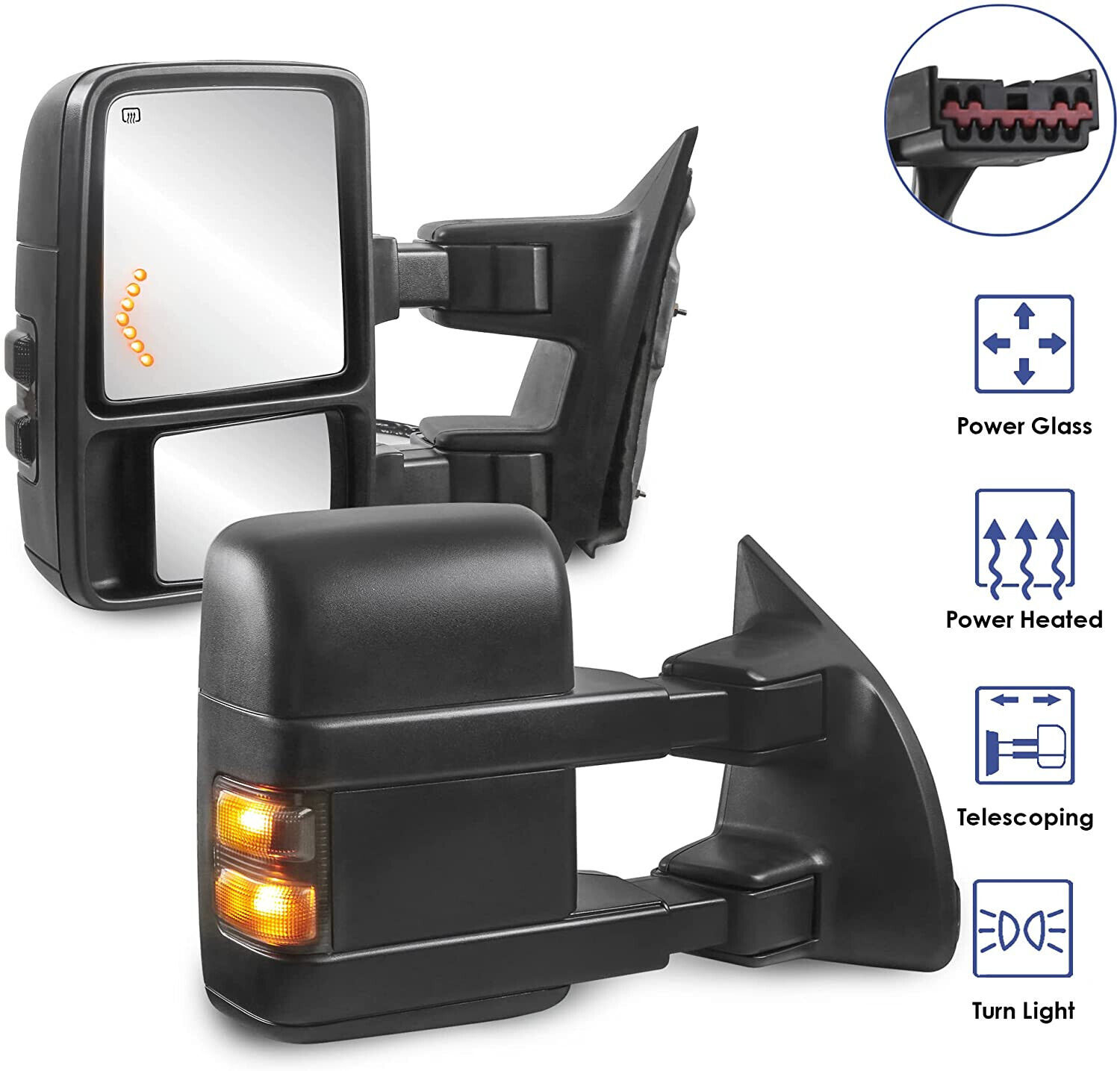 Power Heated Tow Mirrors w/ Smoke Turn Signal For 99-07 Ford F250/F350/F450/F550