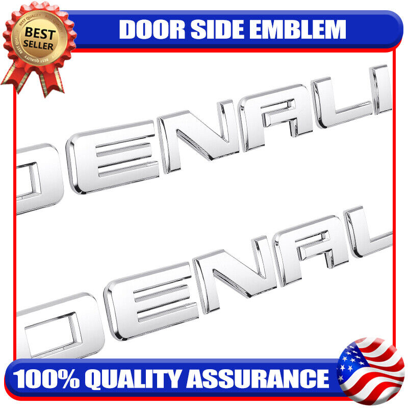 2x 3D Chrome Silver Door Side Denali Emblem for Yukon 2007-2020 Left Right Badge