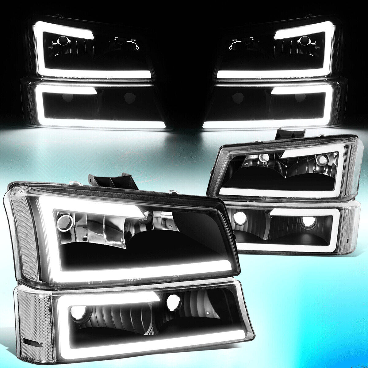 For 2003-2007 Silverado Avalanche LED DRL Bar Headlight Bumper Lamp Black/Clear