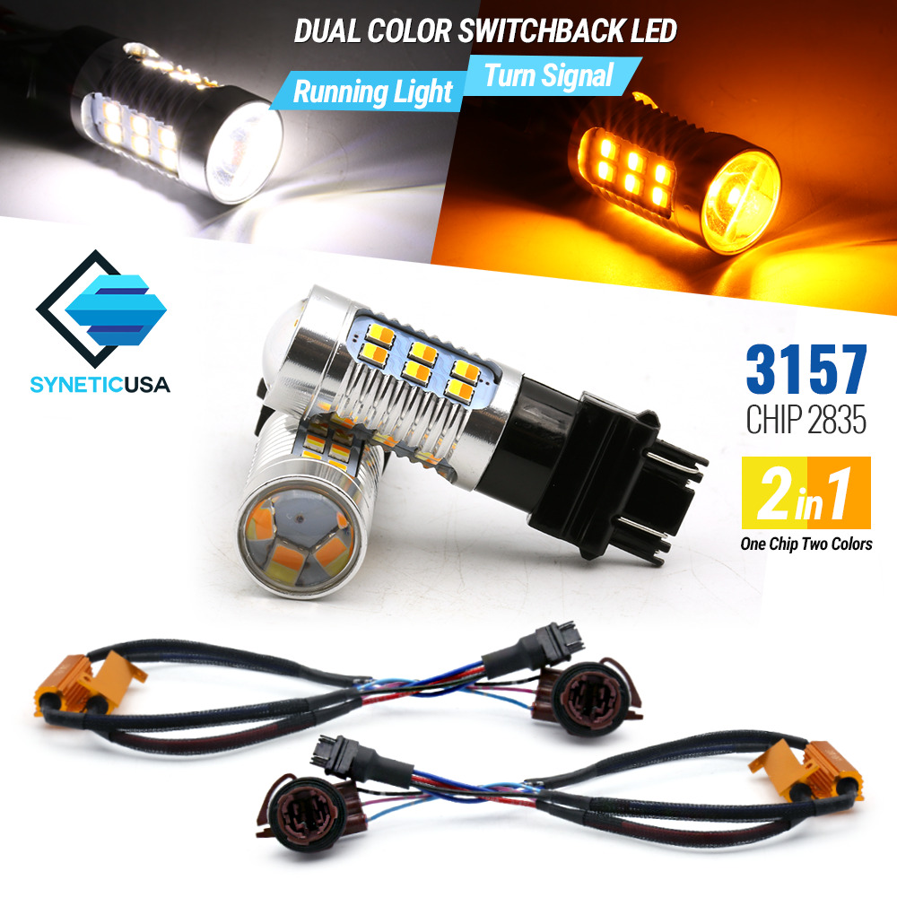 2x 3157/3457 Error-Free Switchback White/Amber 24-LED Turn Signal Parking Bulbs