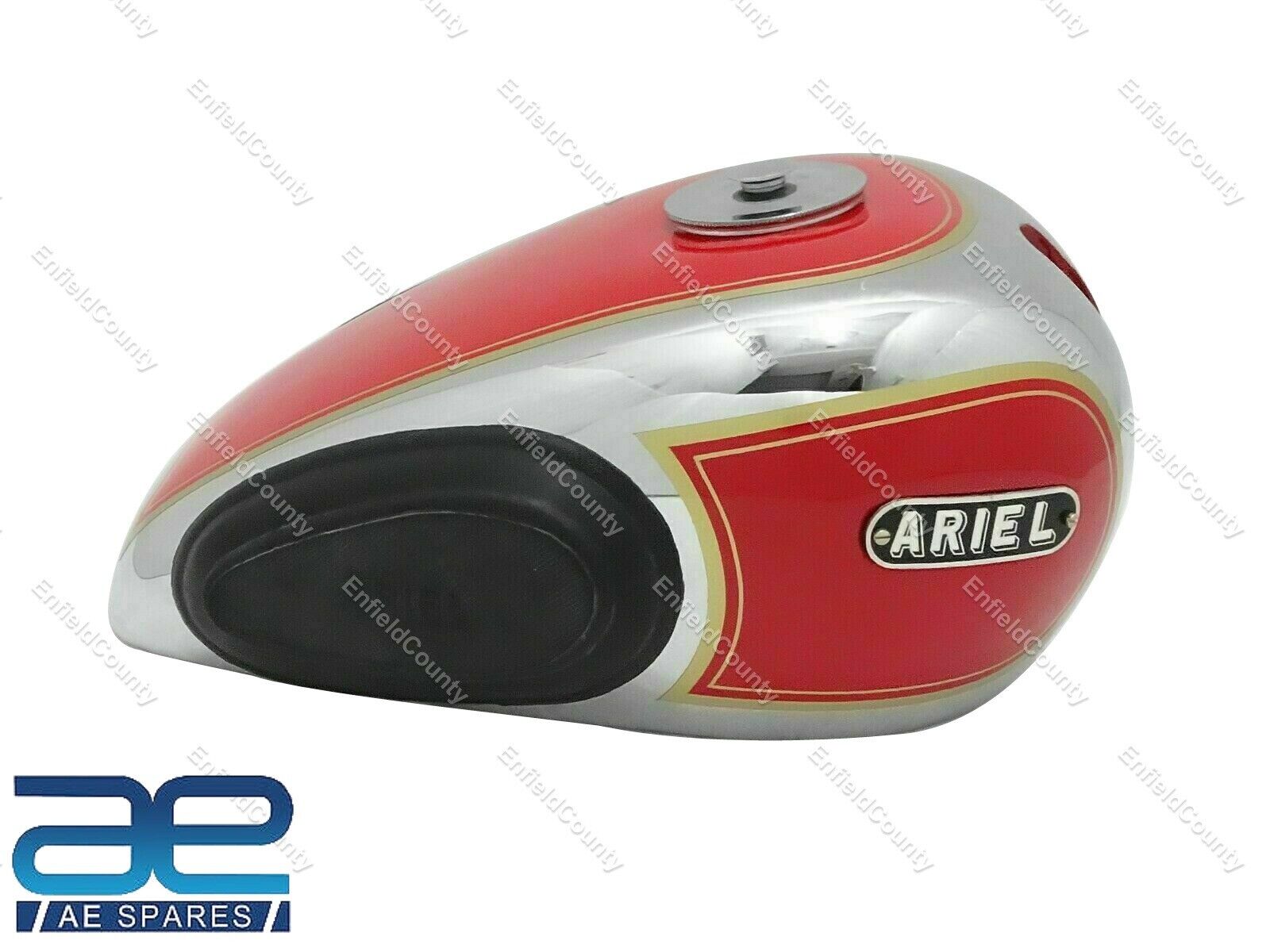 For Ariel 350cc Chrome & Red Painted Petrol Fuel Tank + Cap & Tank Knee Pad S2u
