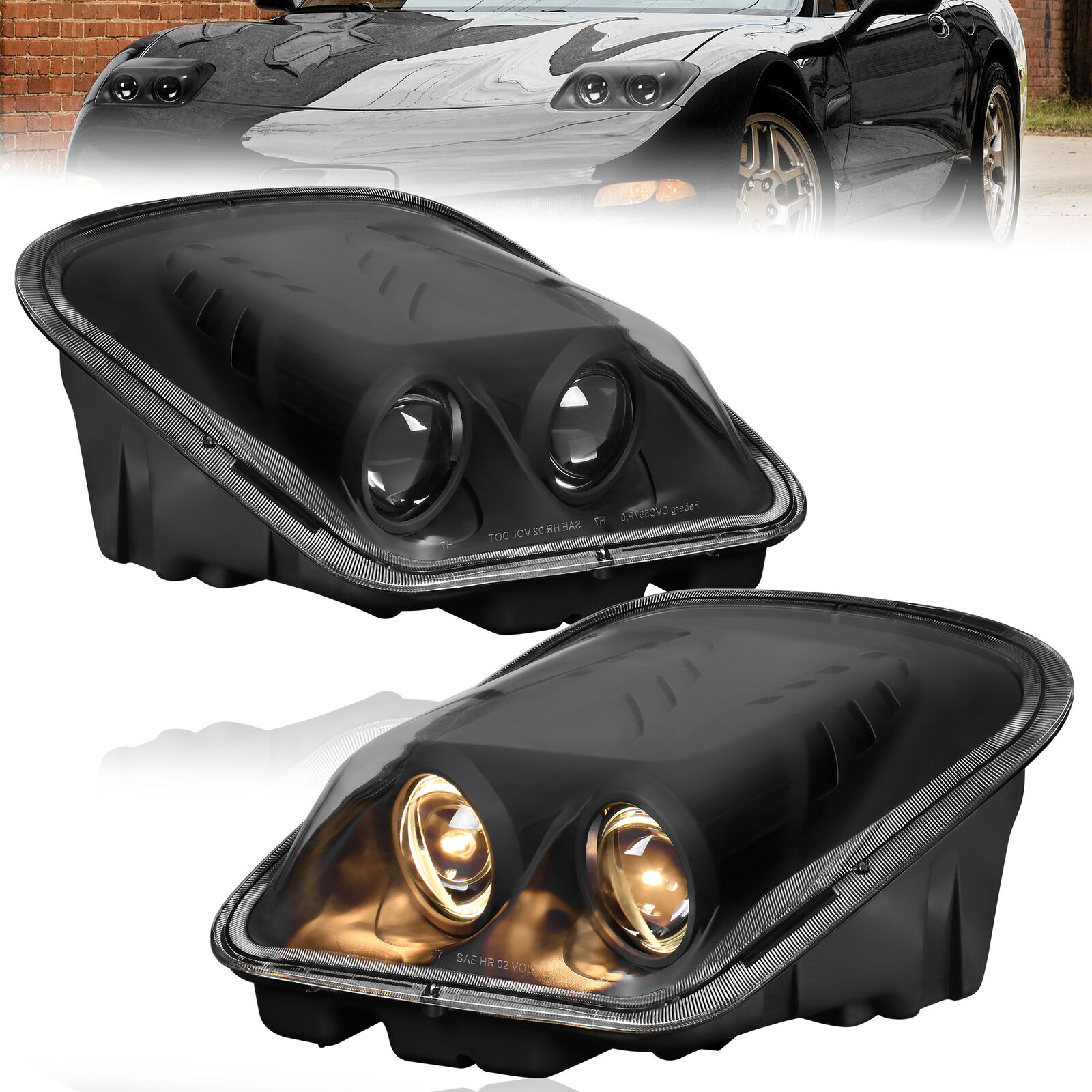 2X Black Housing Projector Headlights Assembly For 1997-2004 Chevy Corvette C5