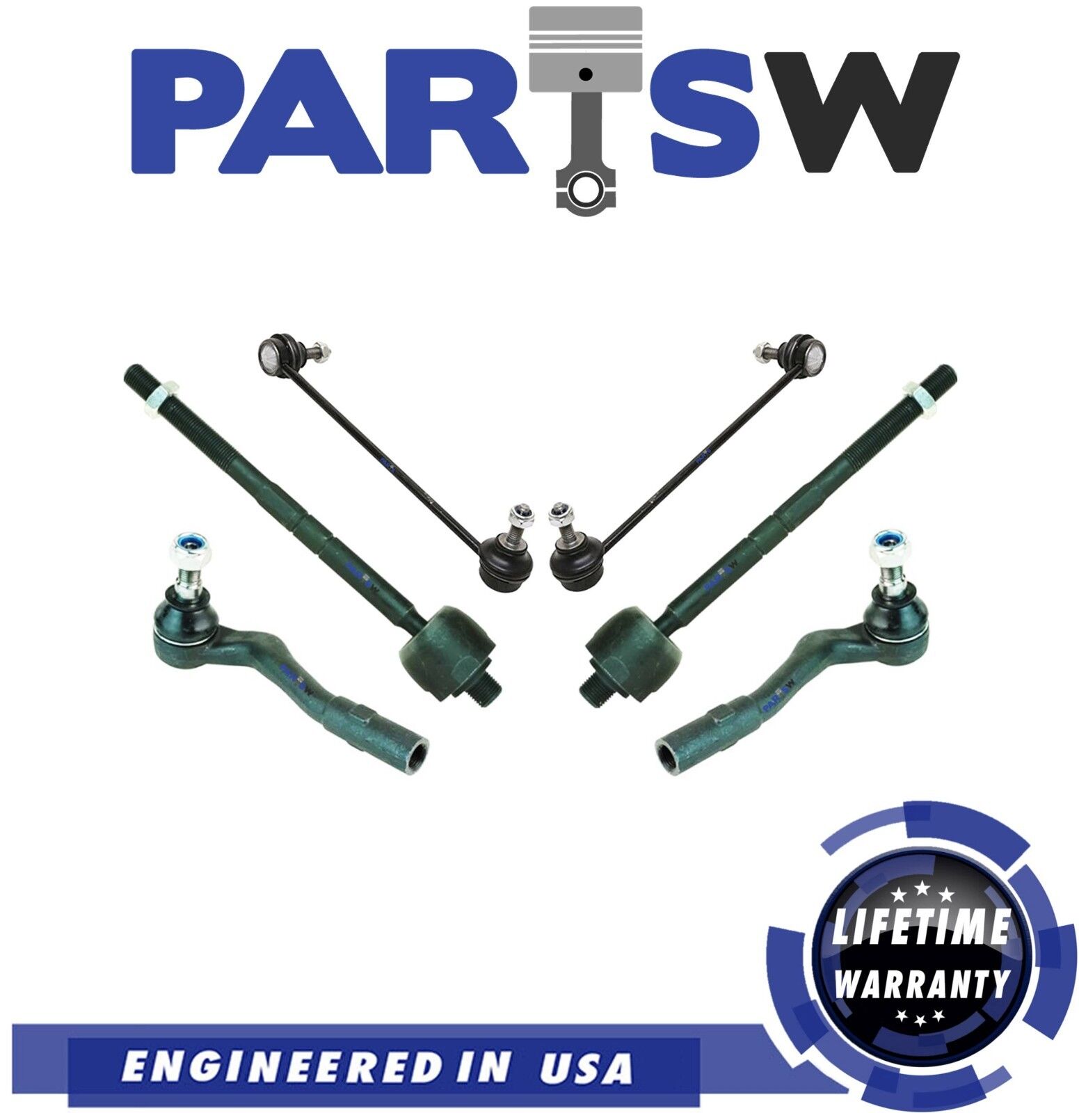 6 Pc Suspension Kit for Mercedes-Benz C/CLK Inner & Outer Tie Rod Ends Sway Bars