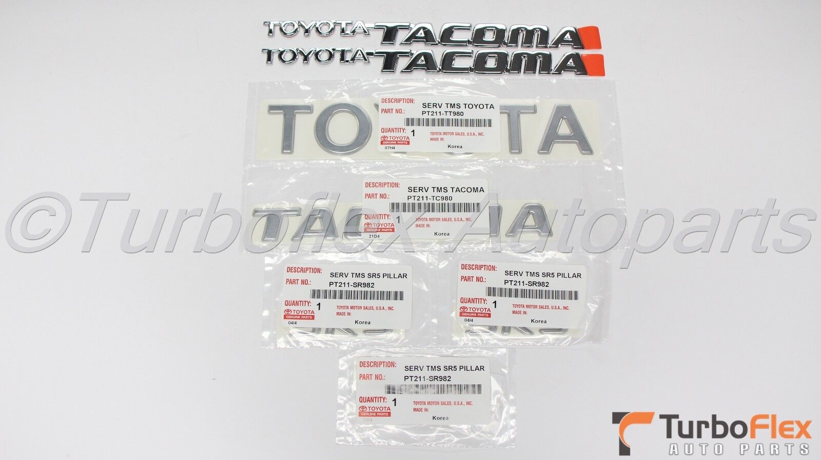 Toyota Tacoma SR5 1998-2004 Door & Tailgate 7 Emblem Kit Genuine DISCONTINUED
