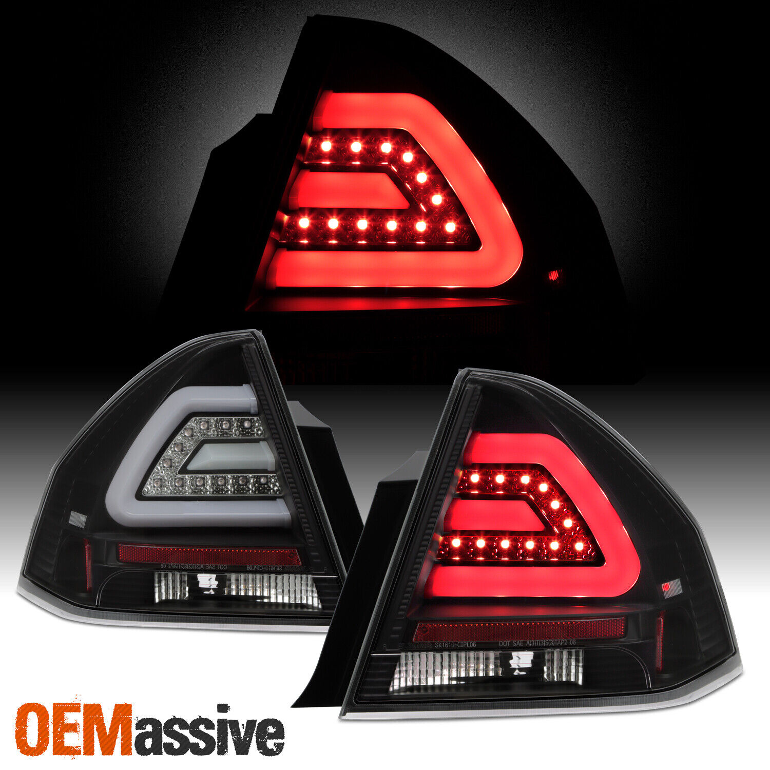Fits 06-13 Chevy Impala Black Bezel LED Tail Lights Rear Brake Lamps Left+Right