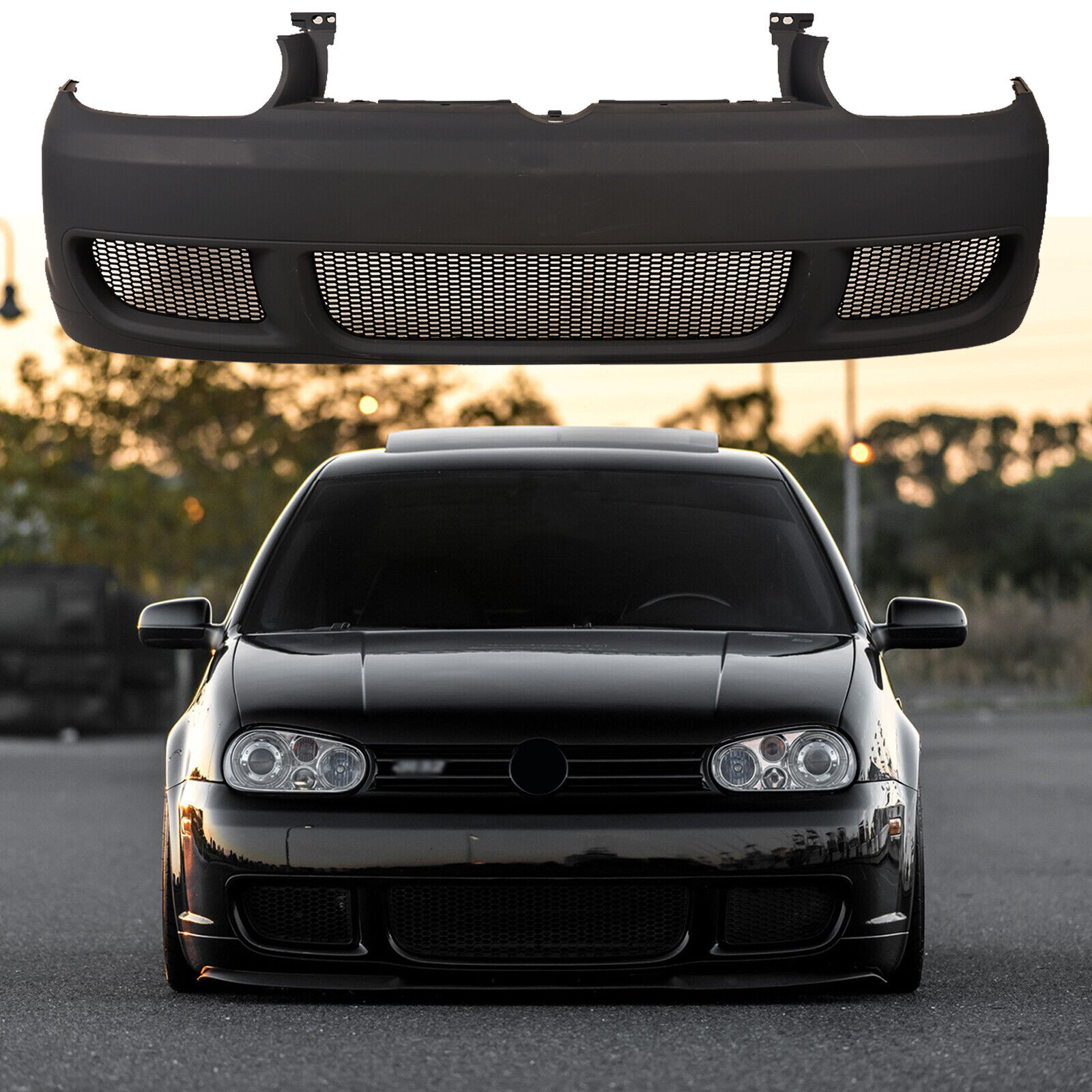 R32 style Front Bumper Cover W/ Black Mesh Grille fit 99-05 Volkswagen Golf MK4