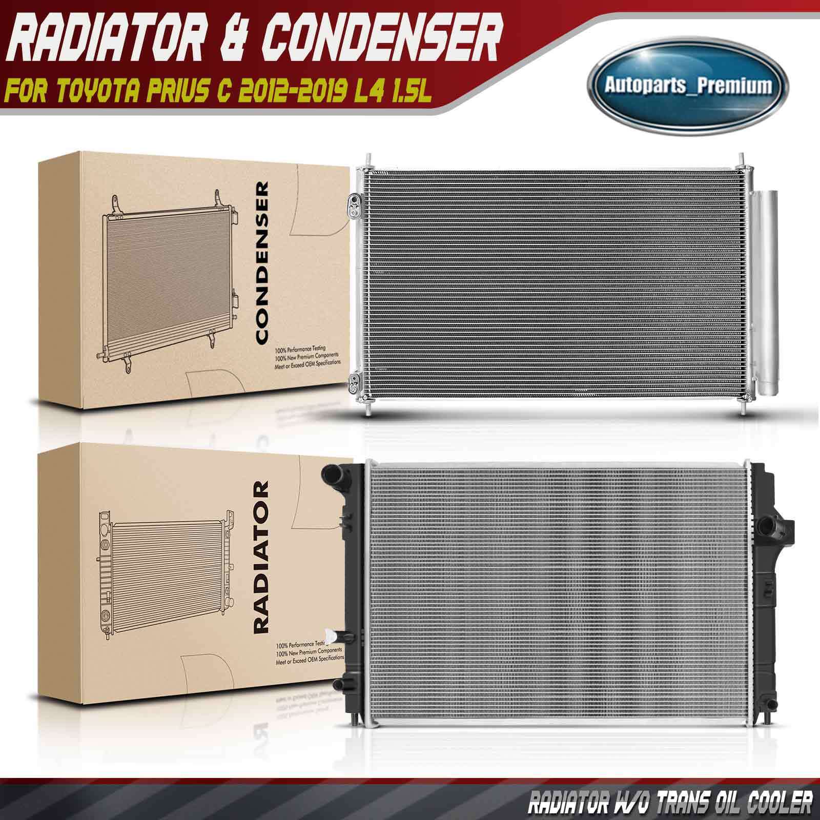 2Pcs Aluminum Radiator & AC Condenser Cooling Kit for Toyota Prius C 2012-2019