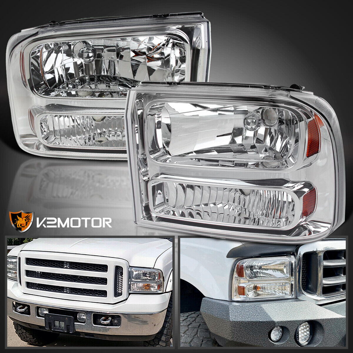 Fits 1999-2004 Ford F250 F350 F450 SuperDuty 00-04 Excursion Headlights Lamps