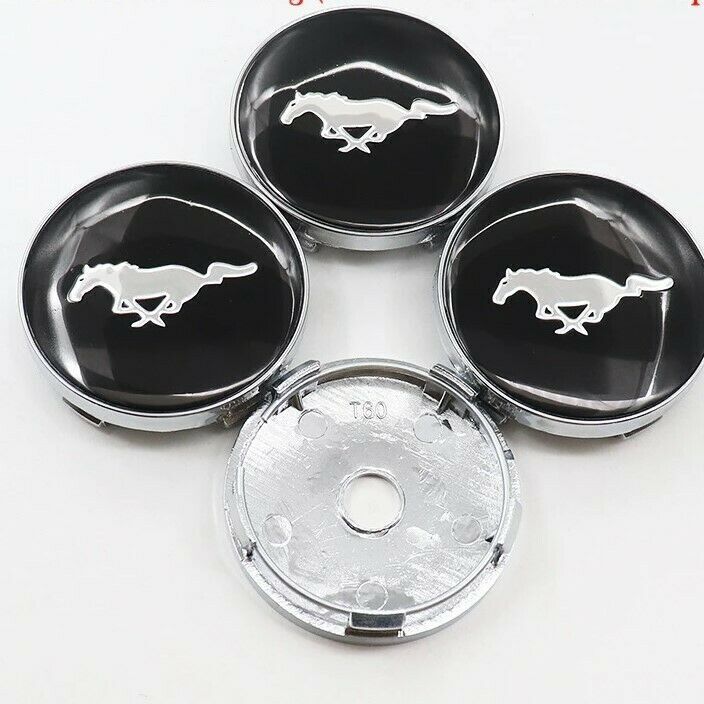 4pcs 60mm for Mustang Black Silver Alloy Wheel Center Caps Hub Caps Rim Caps