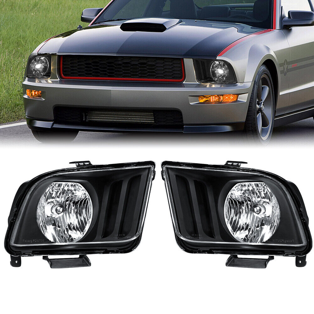 Pair Left & Right Black Headlights Assembly For 2005-2009 Ford Mustang