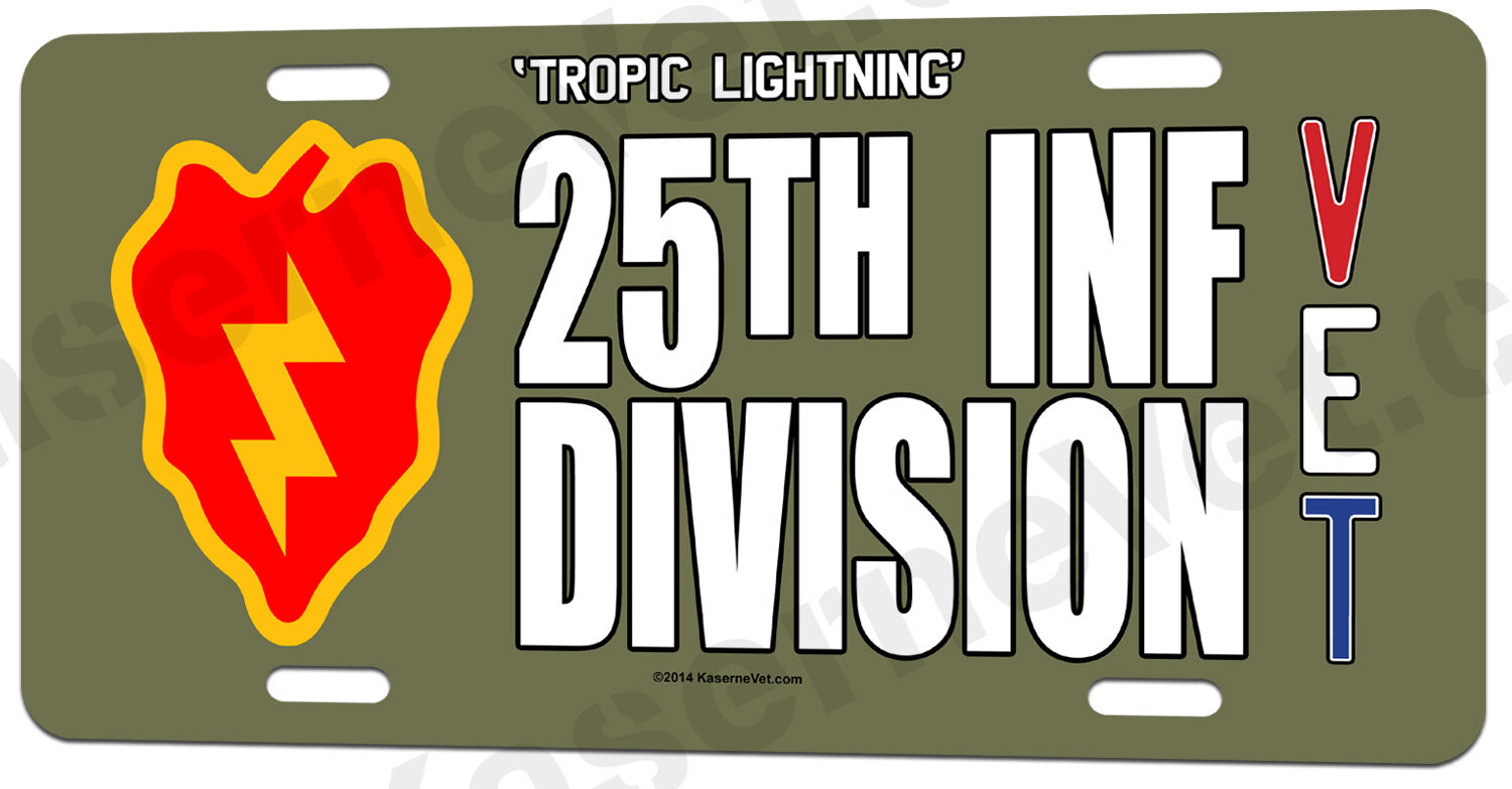 25th Infantry Divsion \'Tropic Lightning\' on Aluminum License Plate - Made in USA