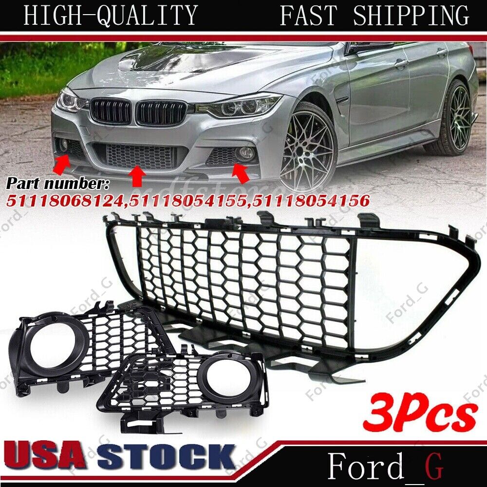 3Pcs Front Lower Side Bumper Grille M Package For BMW 3 Series F30 2012-2018