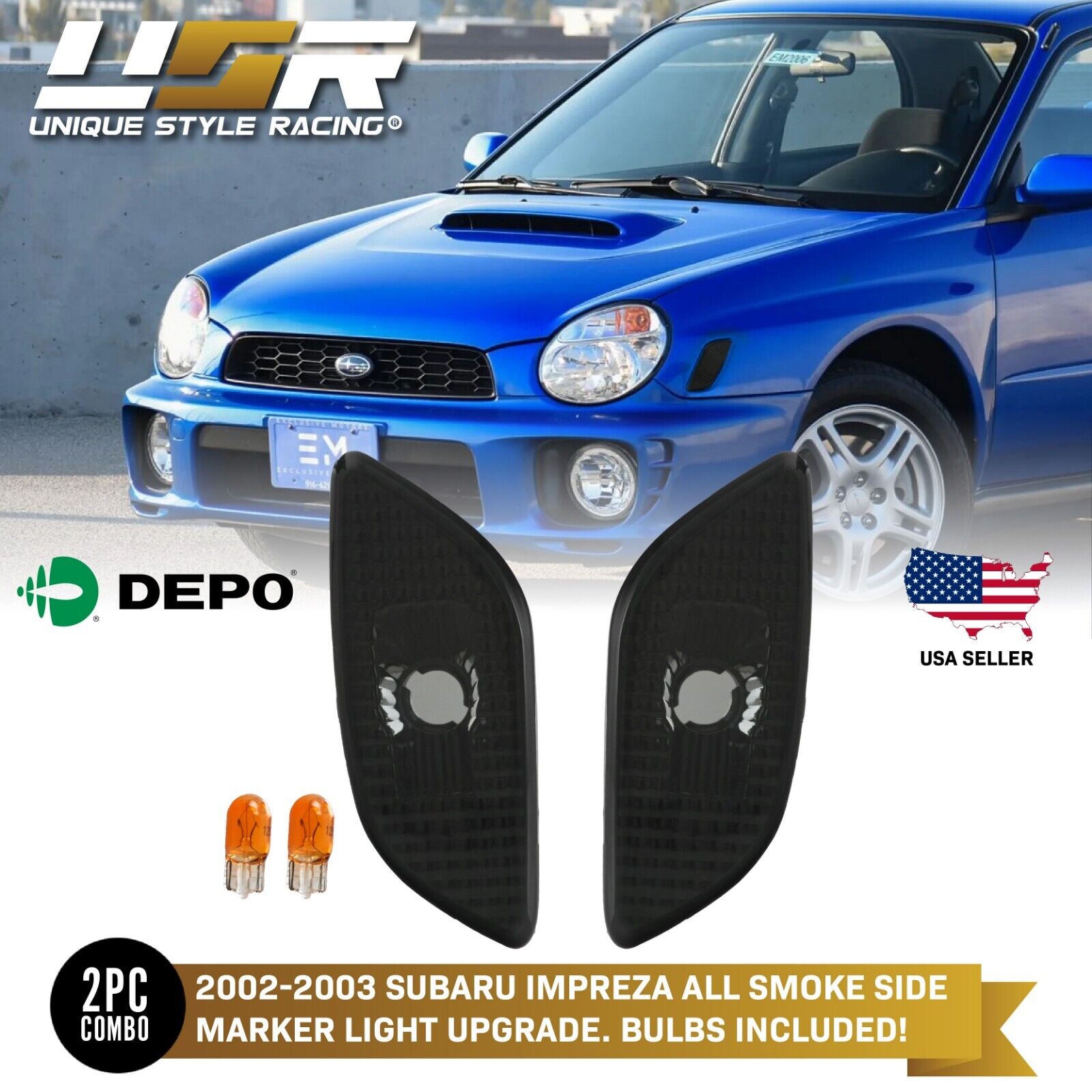 DEPO JDM Dark Smoke Side Marker Lights For 02-03 Subaru Impreza RS / TS / WRX