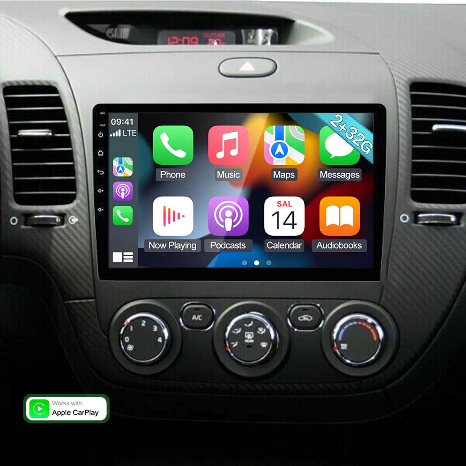 For Kia Forte 2013-2018 Car Radio Android 12 GPS Stereo Wifi Apple CarPlay +Cam