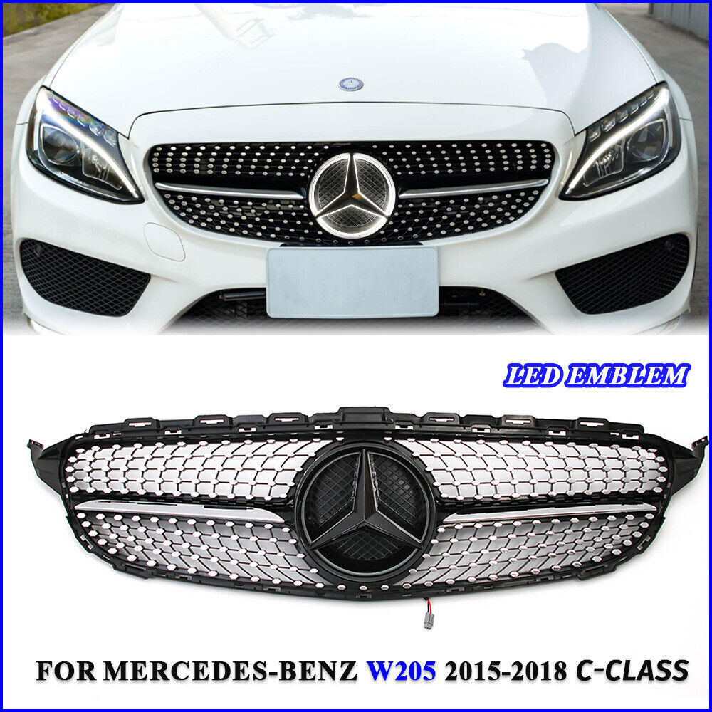 Front Grille W/LED Star For Mercedes Benz C-Class C300 W205 Front Grill 15-18