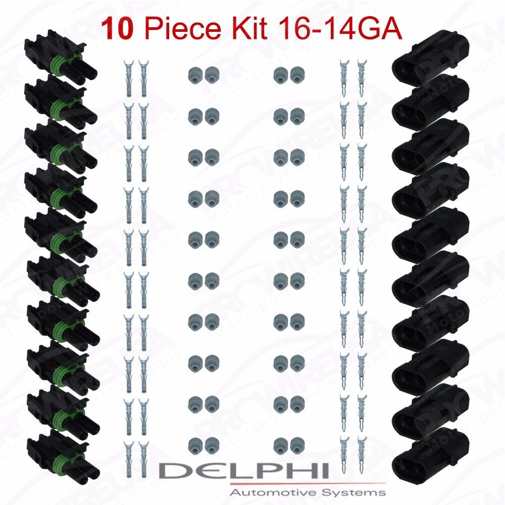 Delphi Weather Pack 2 Pin Sealed Connector Kit 16-14 GA 10 COMPLETE KITS