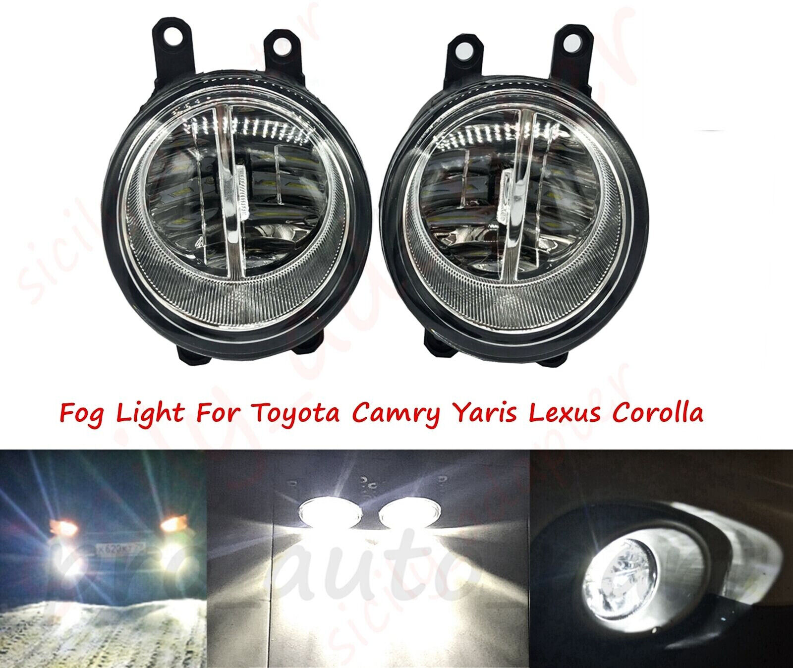 LED Pair RH+LH Fog Light Lamp Fit For Toyota Camry Yaris Lexus Corolla Clear Len