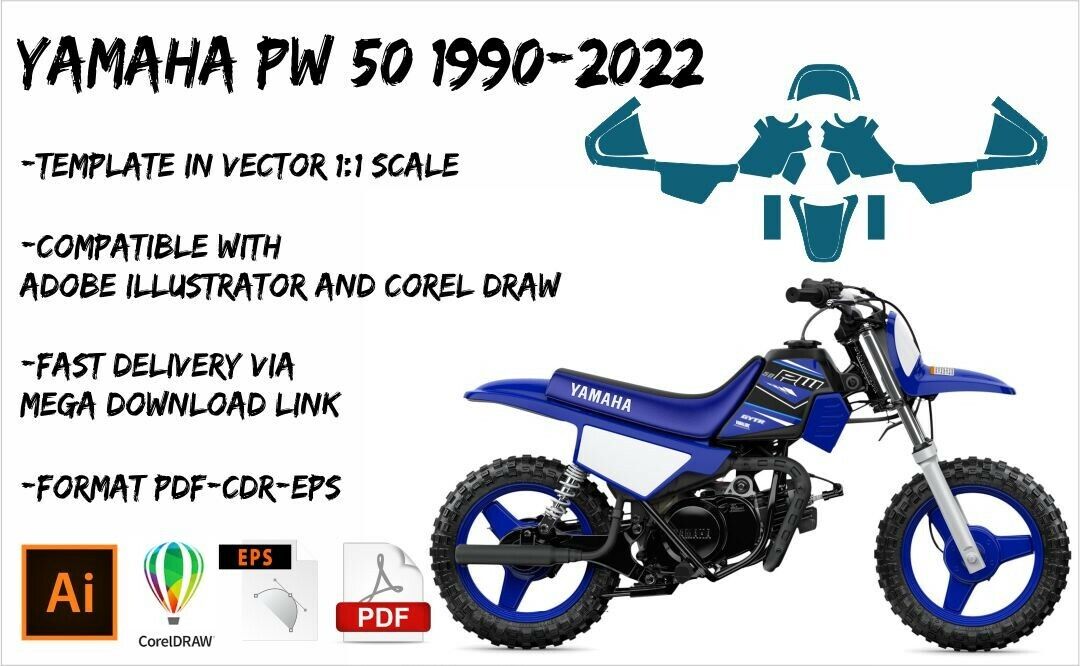 YAMAHA PW 50 1990-2022 template vector 1/1 EPS PDF CDR format