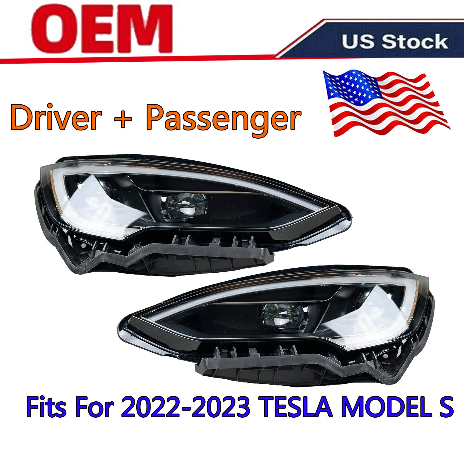 For 22-23 Tesla Model S Front Pair Left+Right Headlight 1563713/1563714-00-E OEM