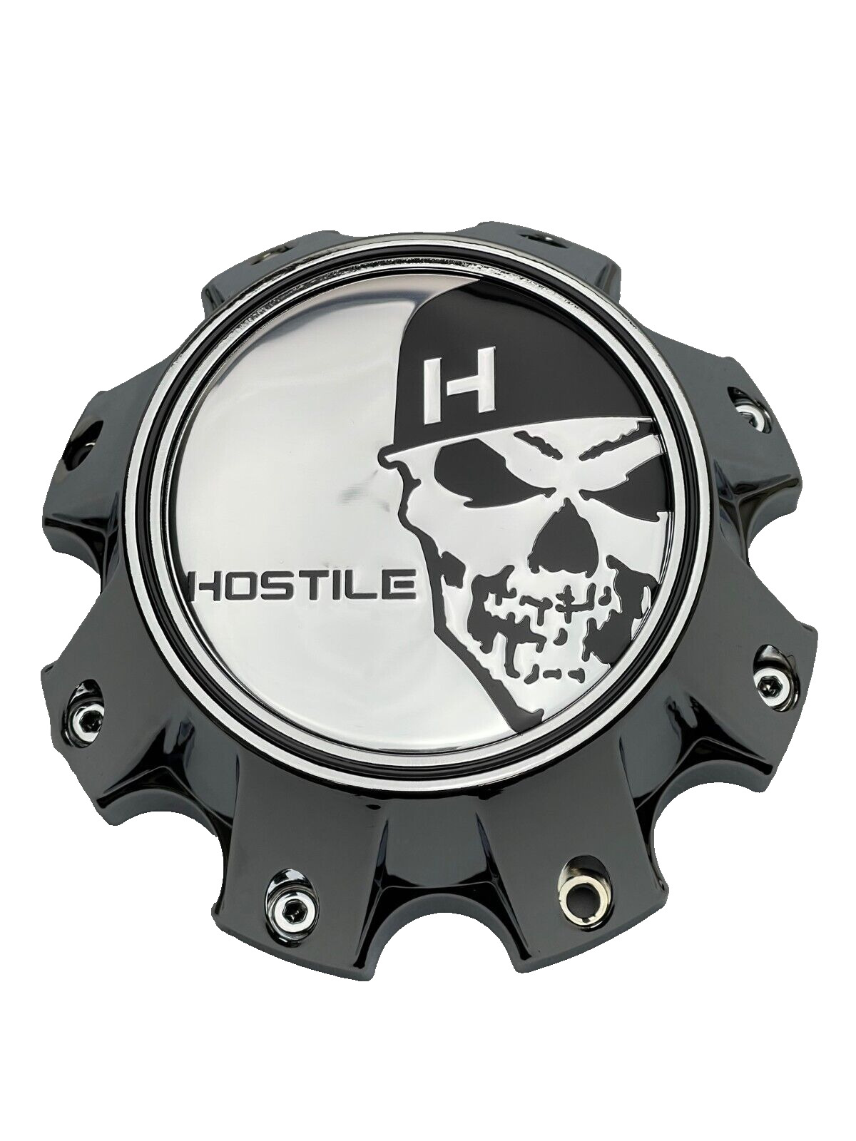 Hostile Special Edition Skull Logo Chrome 8 Lug Wheel Center Cap HC-8803 HC-8006
