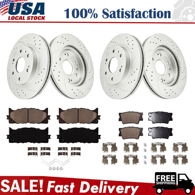 Front Rear Drilled Rotors Brake Pads for 2008-11 Toyota Camry Avalon Lexus ES350