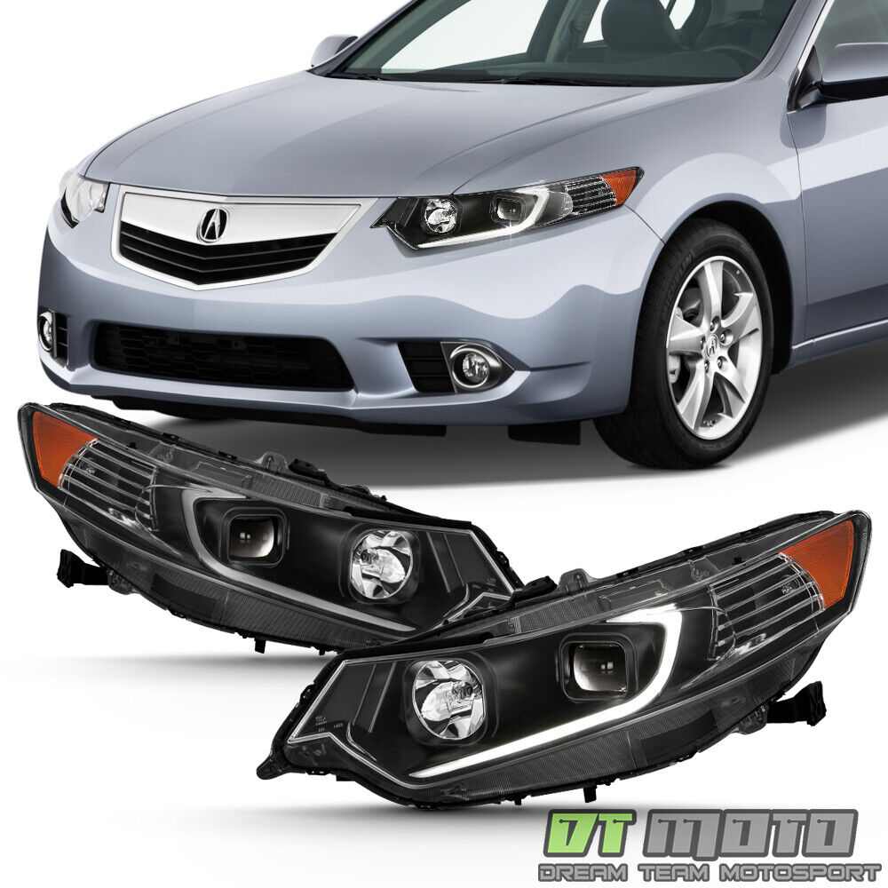 For [HID Type] 2009-2014 TSX LED Tube Black Projector Headlights Headlamps Pair