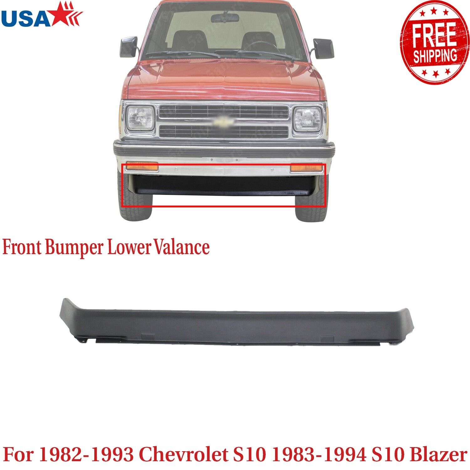 Front Bumper Lower Valance Primed For 1982-93 Chevrolet S10 / 1983-94 S10 Blazer