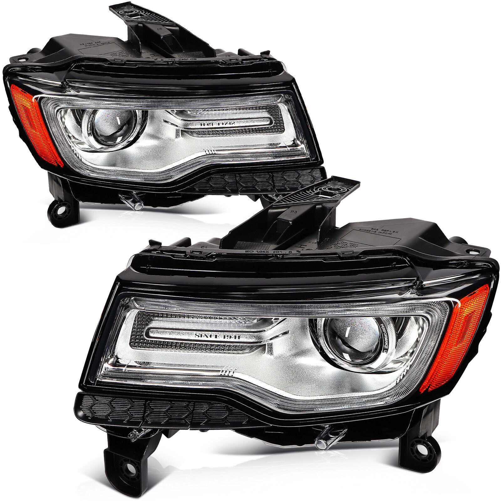 Headlights For 2014-2016 Jeep Grand Cherokee HID Xenon Projector w/LED DRL L+R