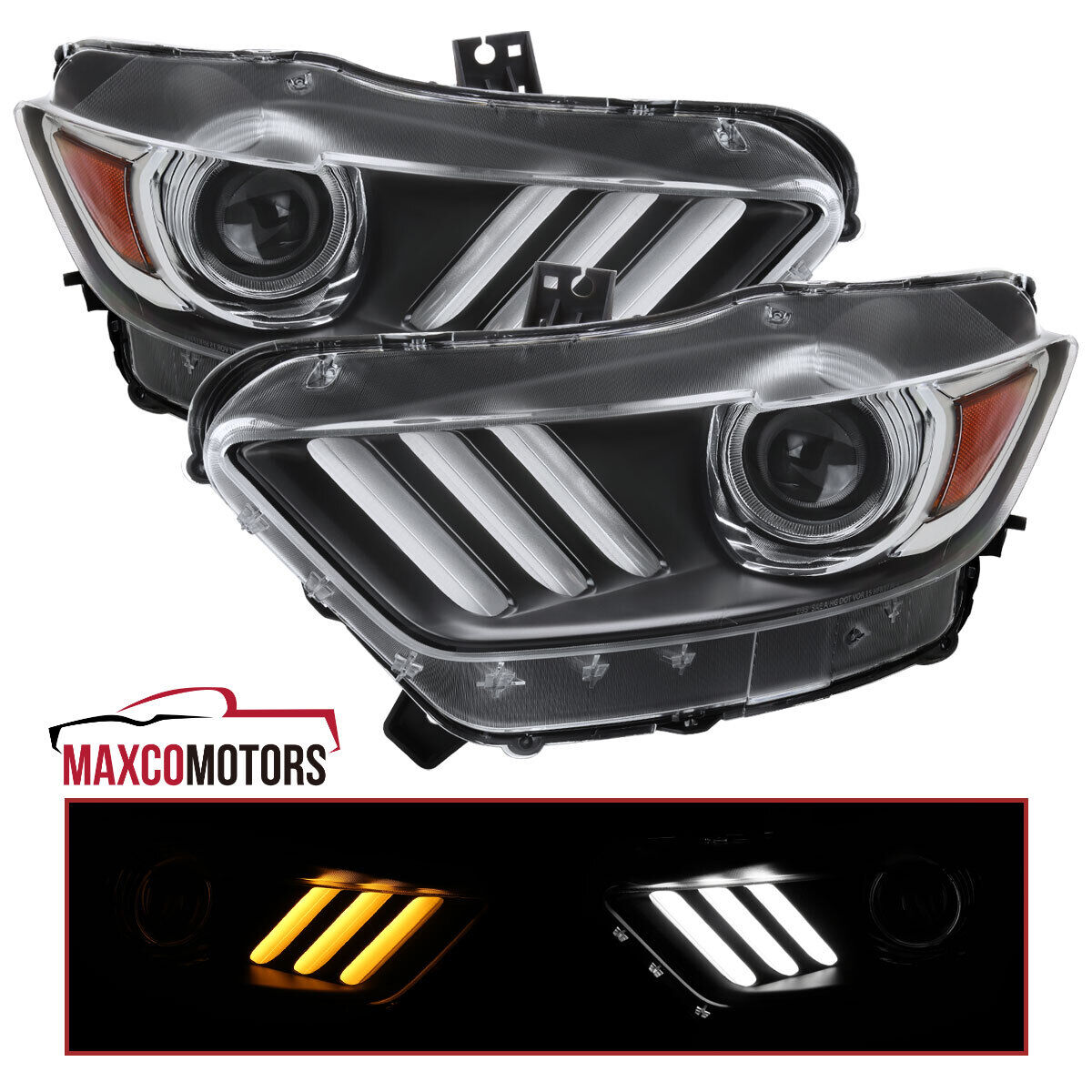 Black Projector Headlights Fits 2015-2017 Mustang HID Type Switchback LED Signal