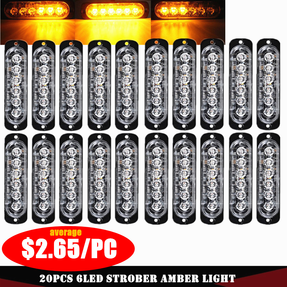 20 X 6LED Amber Car Truck Emergency Beacon Warning Hazard Flash Strobe Light US