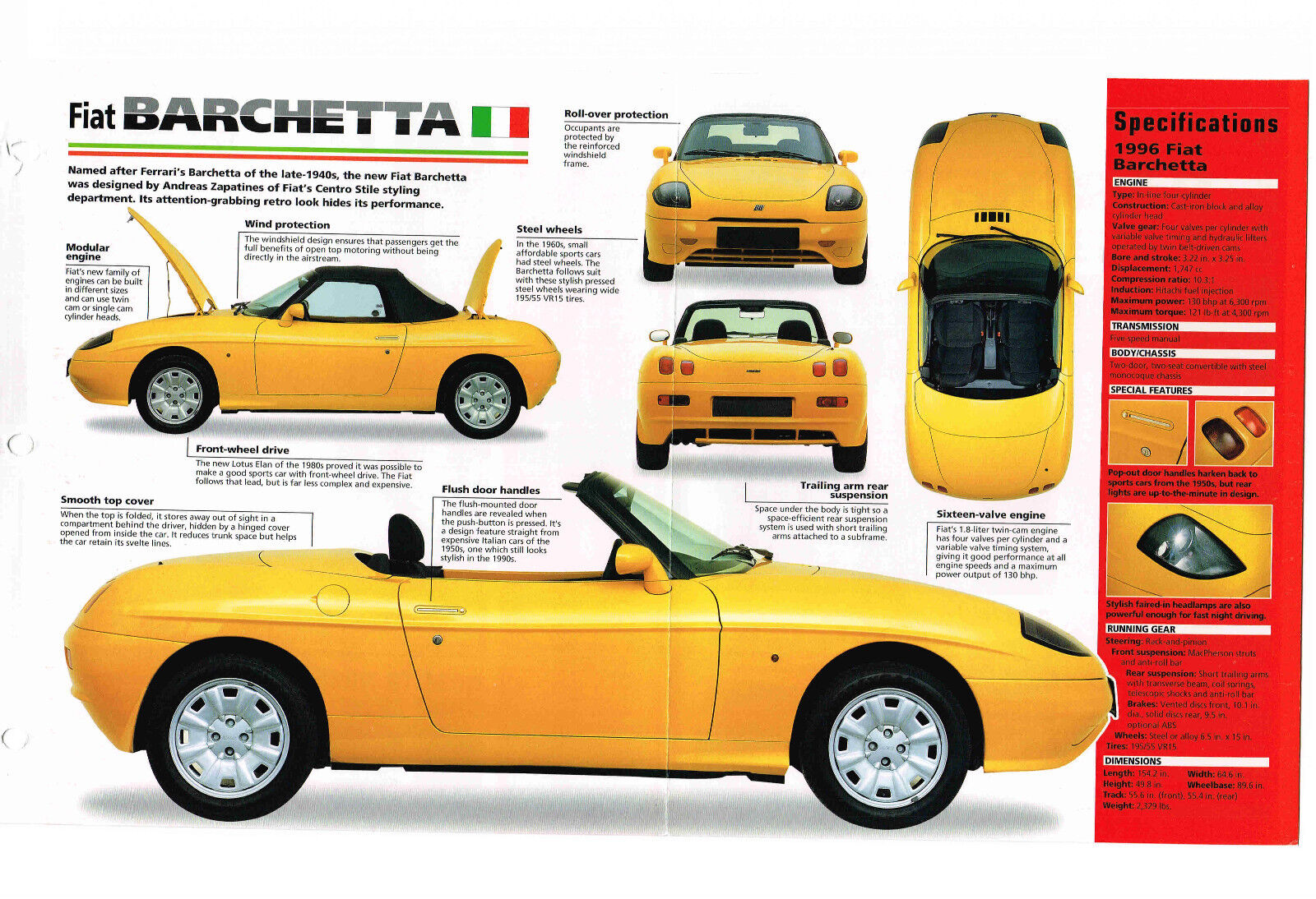 1995 / 1996 FIAT BARCHETTA SPEC SHEET / Brochure / Catalog