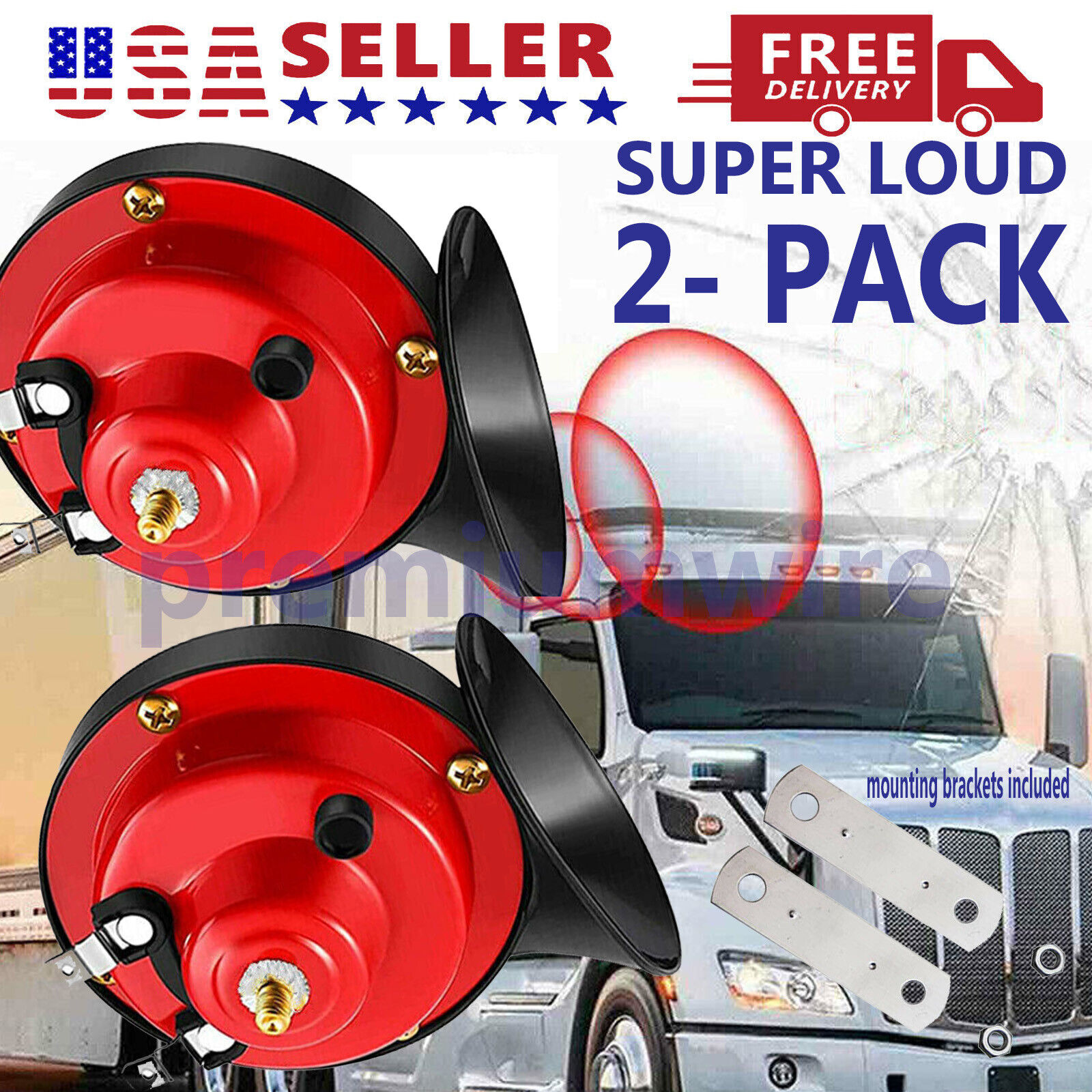 2x 12V Super Loud Train Horn Waterproof Motorcycle Car Truck SUV Boat Red