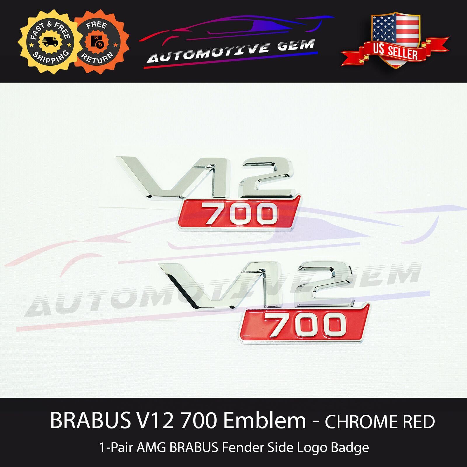 V12 800 Emblem BRABUS Style Red Chrome Fender Logo Badge AMG Mercedes W463 W222