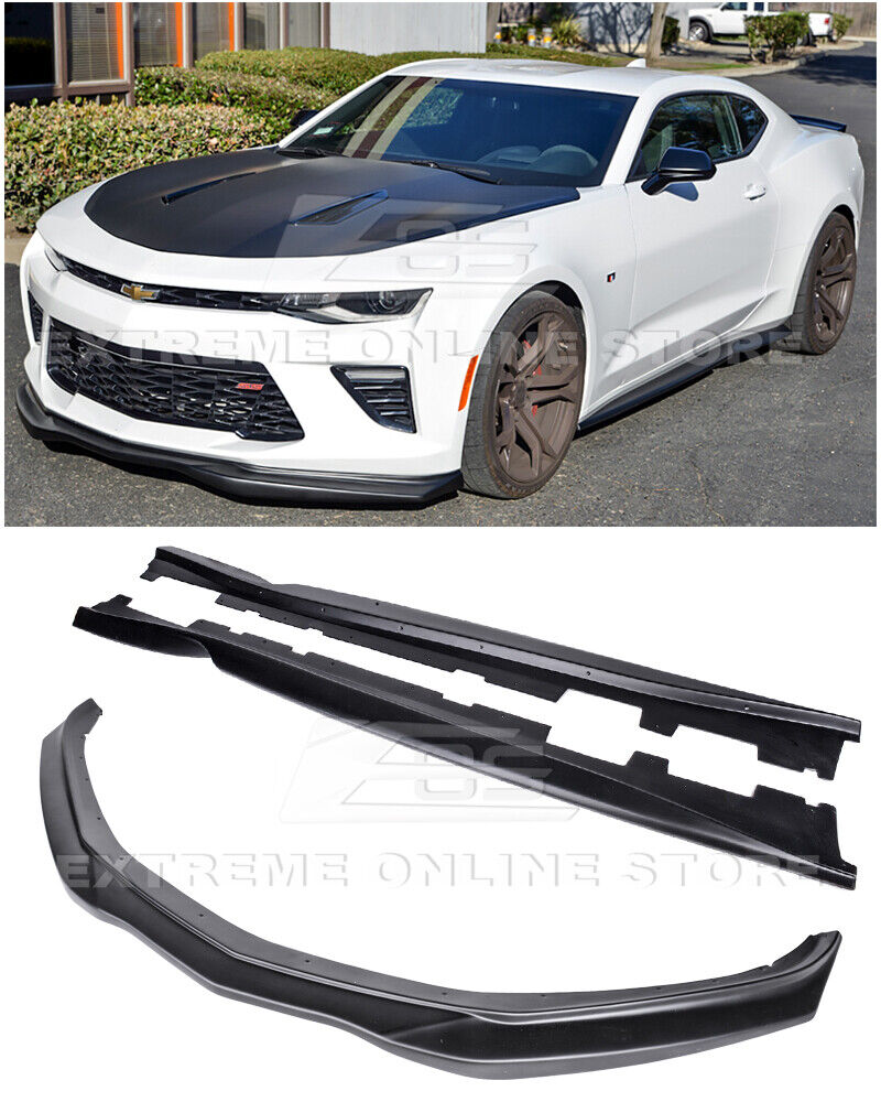 T6 Style Front Bumper Splitter Lip w/ Side Skirts Panels For 16-Up Chevy Camaro