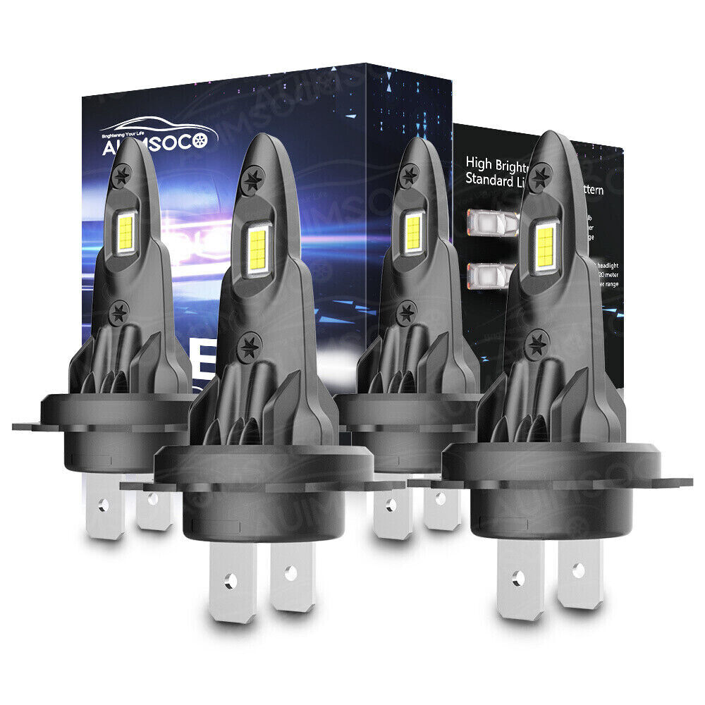 H7 LED Headlights Bulbs 10000K High Low Beams Kit Combo Super White Bright 4Pcs