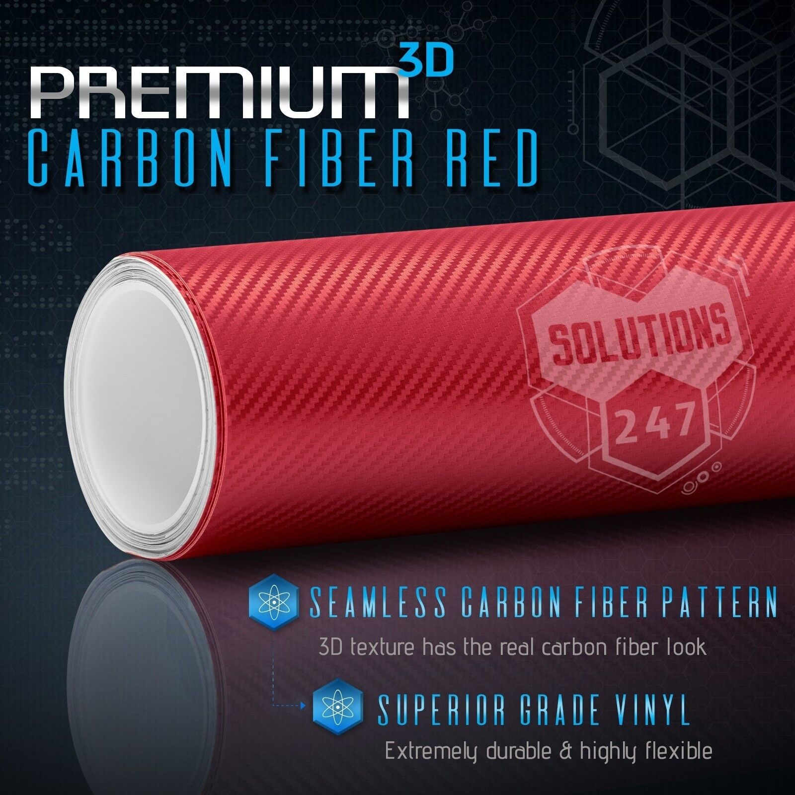3D Red Carbon Fiber Premium Matte Vinyl Wrap Bubble Free Air Release Custom Cut