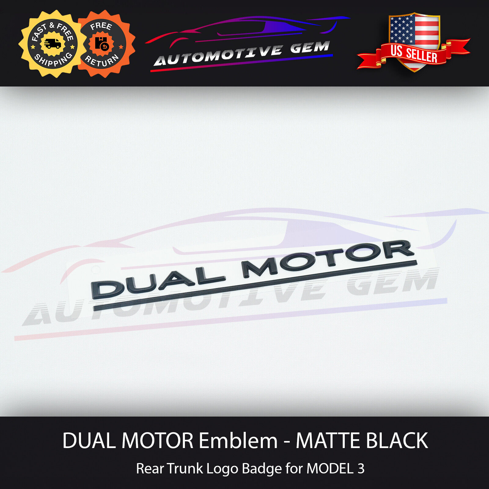 Tesla DUAL MOTOR Emblem MATTE BLACK Model 3 & Y Rear Lid Trunk Emblem Logo Badge