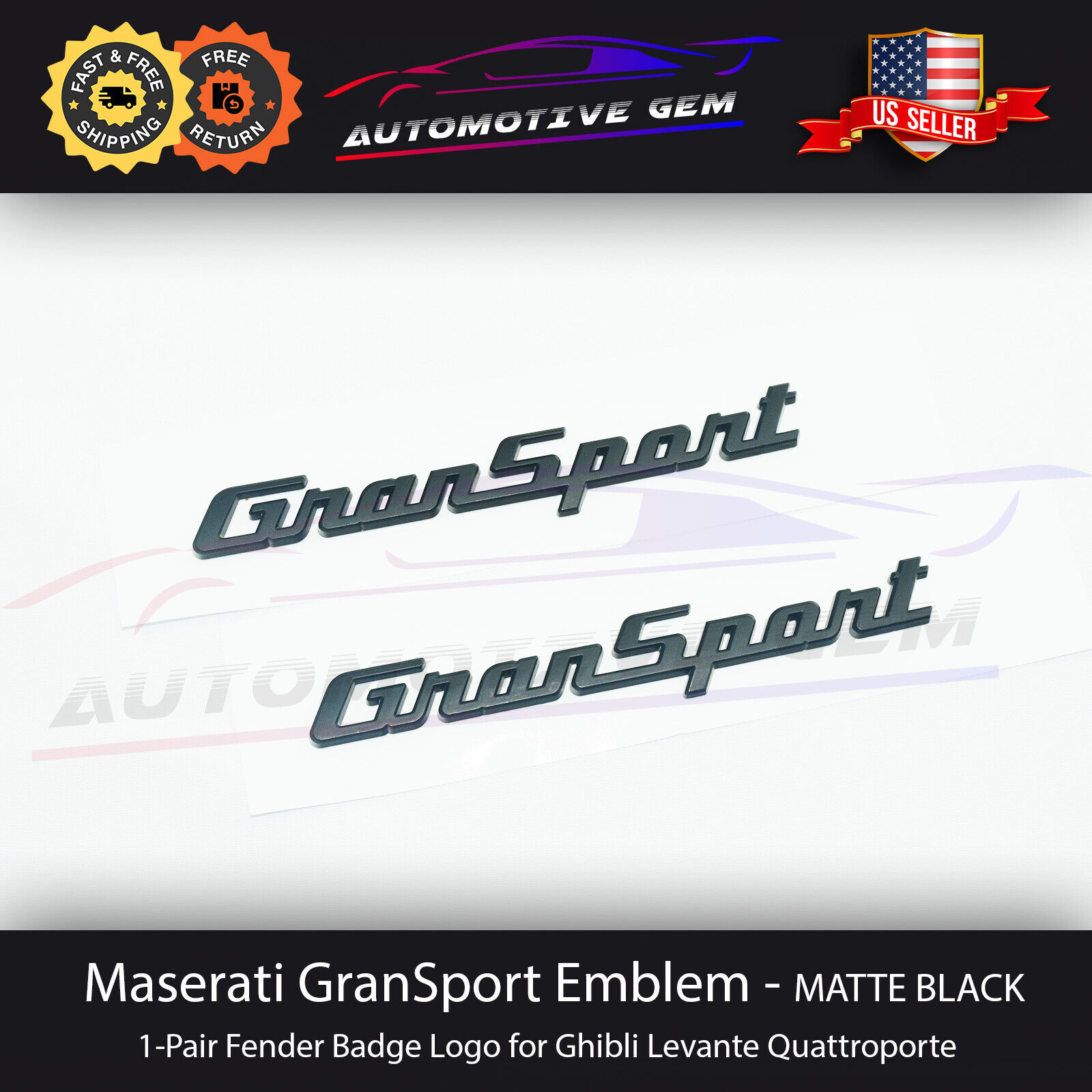 Maserati GranSport Emblem Matte Black Fender Letter Badge Logo OEM Quattroporte
