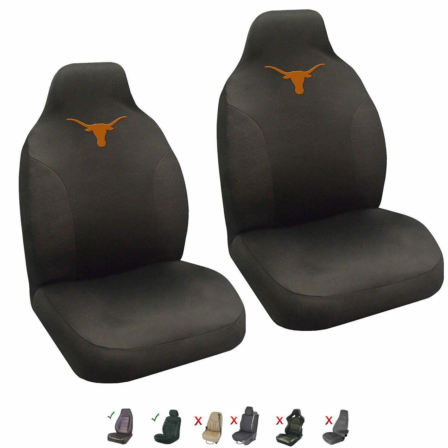 New 2PC NCAA Texas Longhorns Car Truck SUV Front Seat Covers Set