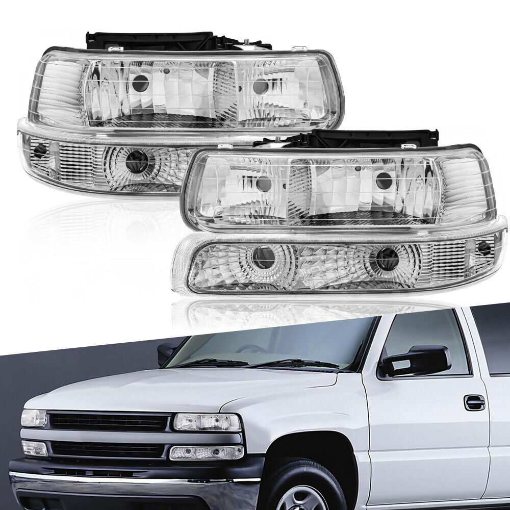 4PCS Chrome Headlights Bumper Light For Chevy Silverado Suburban 1500 2500 Tahoe